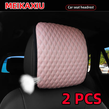 1/2PCS  Car Seat Headrest Cover, Ice Silk, Diamond Pattern, Breathable, Comfortable Fabric Pillow, Auto Accessories, Summer