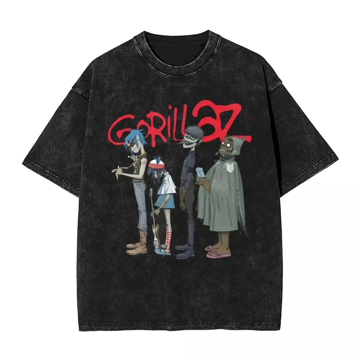 Washed T Shirts Gorillaz Geep Logo Hip Hop T-Shirt Street Music Band Punk Rock Y2K Streetwear Short Sleeve Tops Tees Men Women