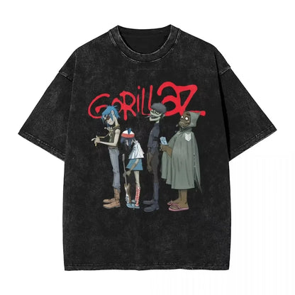 Washed T Shirts Gorillaz Geep Logo Hip Hop T-Shirt Street Music Band Punk Rock Y2K Streetwear Short Sleeve Tops Tees Men Women
