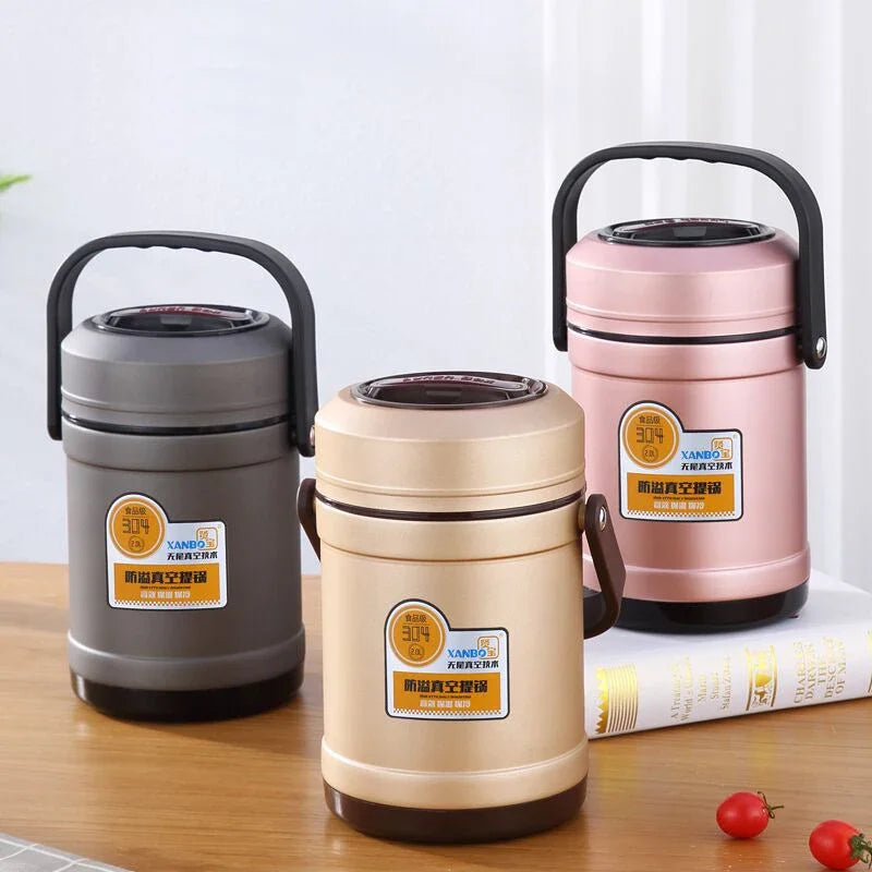 Stainless Steel Vacuum Thermal Lunch Box Large Capacity Multiple Layers Insulated Barrel  Bento Box Carrying Pot