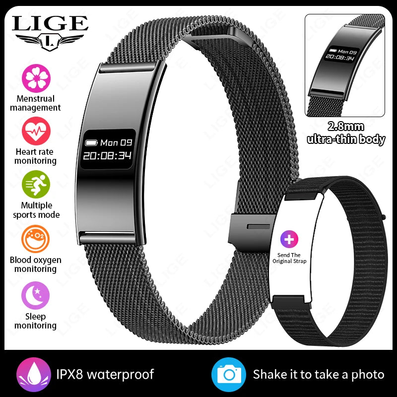 LIGE New 2.8mm Ultra-thin Smart Wristbands Heart Rate Health Monitoring Smart Bracelet Waterproof Sports Electronic Smart Watch