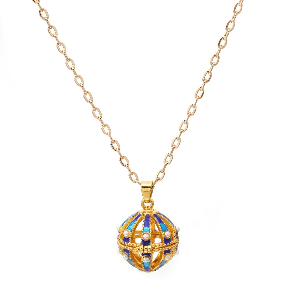 Gradient Cloisonne Aromatherapy Hollow Cage Necklace Essential Oil Diffuser Locket Pendant Music Ball Simple Women Jewelry Gift