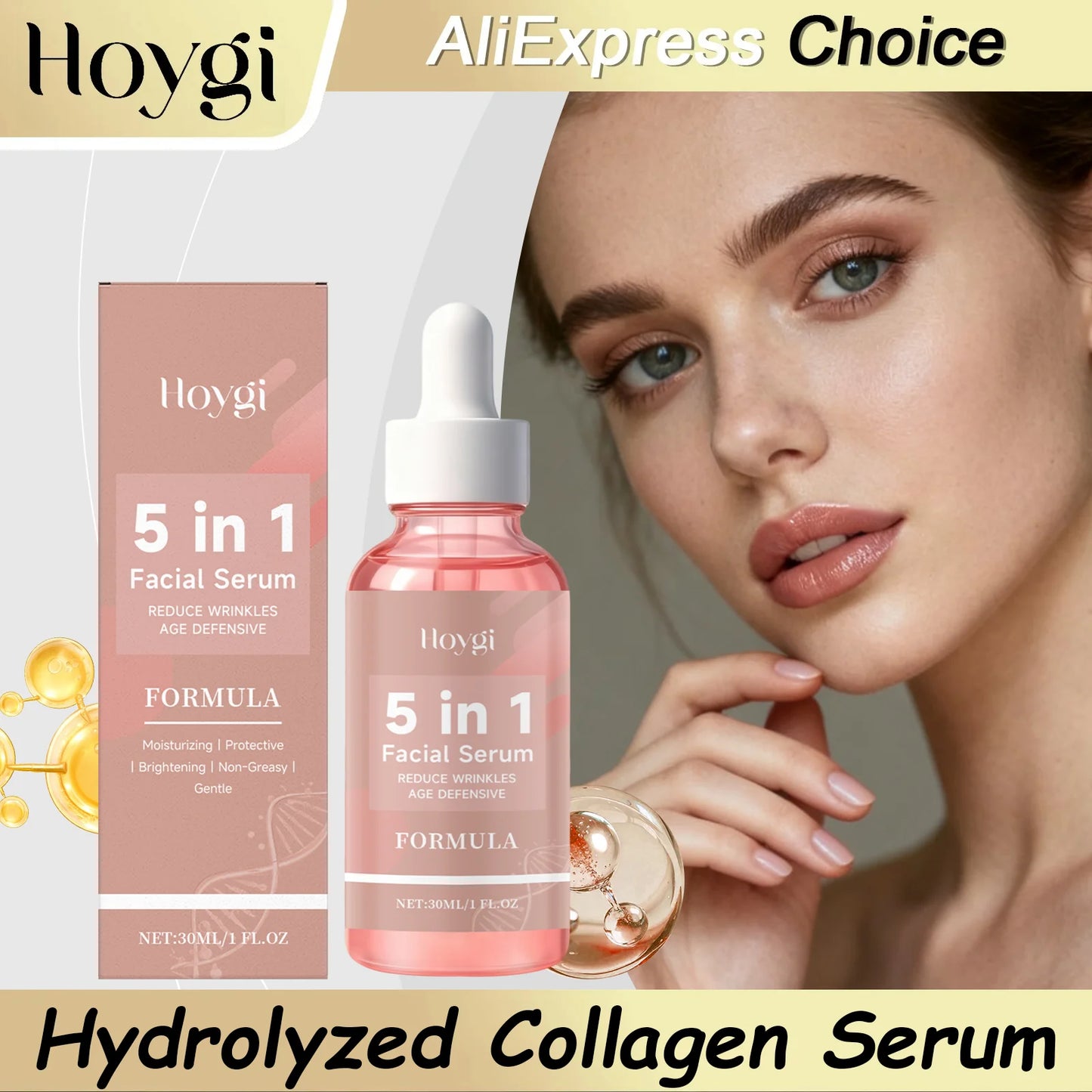 HOYGI 5 In 1 Fade Fine Lines Firming Face Serum Moisturizing Brightning Vitamin E Collagen Facial Essence Shrink Pores Skin Care