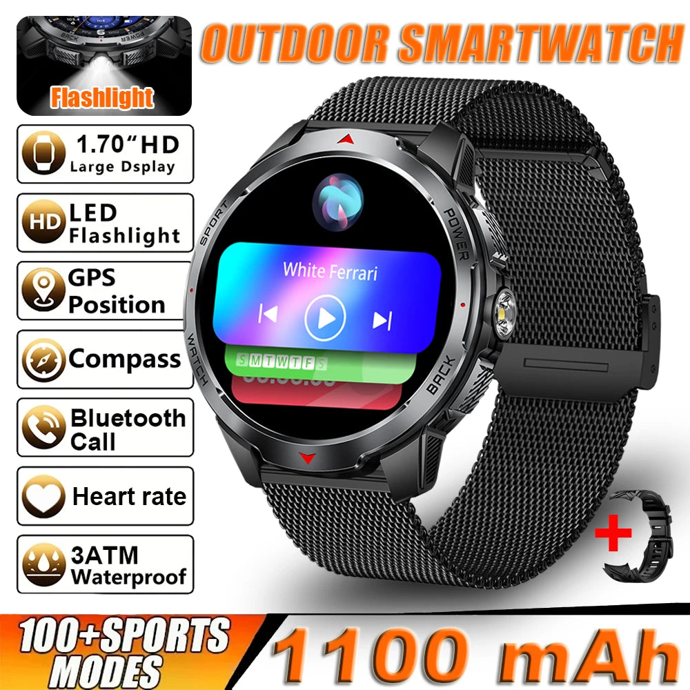 2026 New Smart Watch Men with Flashlight Sports 3ATM Waterproof 1100 mAh Large battery BT Call  Man for Android iOS Smartwatch