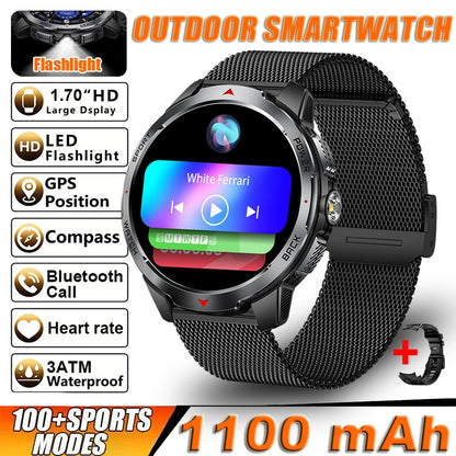 2026 New Smart Watch Men with Flashlight Sports 3ATM Waterproof 1100 mAh Large battery BT Call  Man for Android iOS Smartwatch