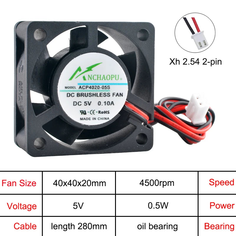 ACP4020 4cm 40mm fan 40x40x20mm DC5V/12V/24V 2pin Axial flow fan cooling fan for power printer industrial control computer