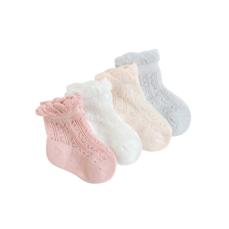 4 Pairs/Lot  New Baby Socks Mesh Thin Newborn Socks Combed Cotton Boneless Soft Summer Baby Socks For Gift