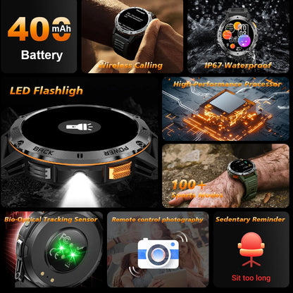 2025  Smart Watch Wireless Calling Weather Forecast Magnetic Charging Waterproof LED Flashlight Men smartwatch For Android IOS
