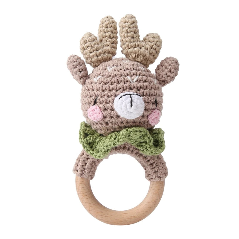 1pc Baby Rattles Crochet Flower Rattle Toy Wood Ring Baby Teether Rodent Infant Gym Mobile Rattles Newborn Educational Toys Gift