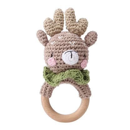 1pc Baby Rattles Crochet Flower Rattle Toy Wood Ring Baby Teether Rodent Infant Gym Mobile Rattles Newborn Educational Toys Gift