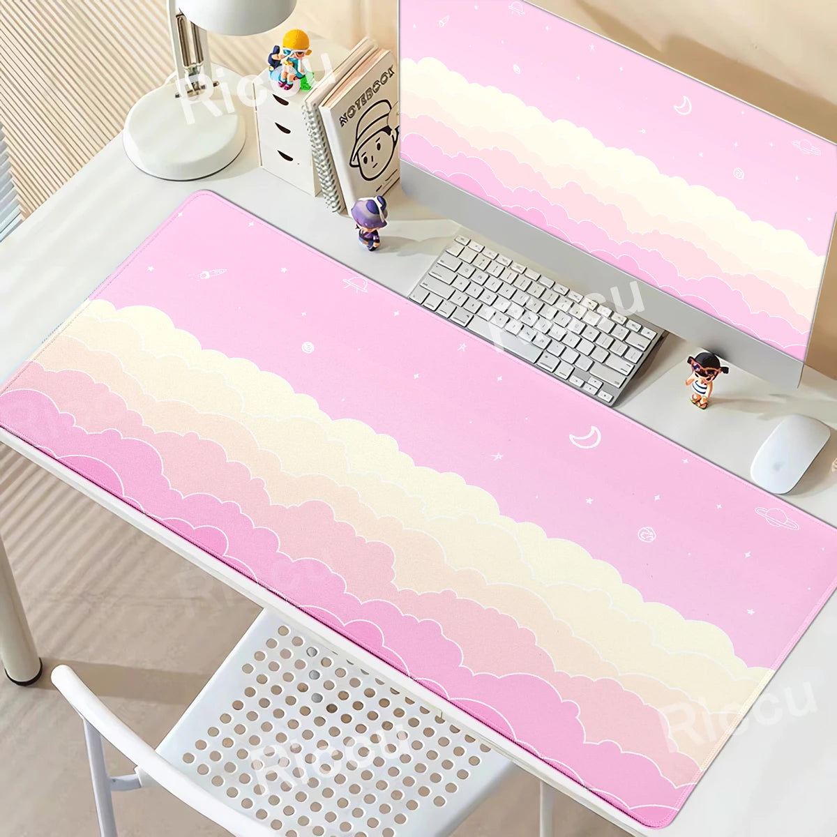 Skyscape Large Mouse Pad Pastel Purple Clouds Minimalist Mousepad Gamer Laptop Deskpad Office Accessory Desk Mat Cabinet Setup