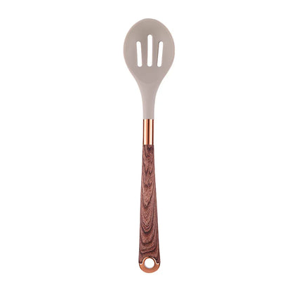 LMETJMA Silicone Kitchen Utensil Set 10 Pcs Cooking Utensil with Utensils Holder Wooden Pattern Handles Nonstick Cookware JT264