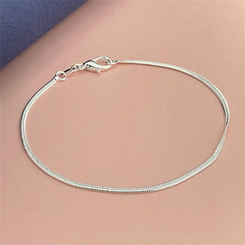 925 Sterling Silver Bracelet 2mm Flat Snake Bone Chain 20CM Women Men Wedding Accessories Jewelry Gifts