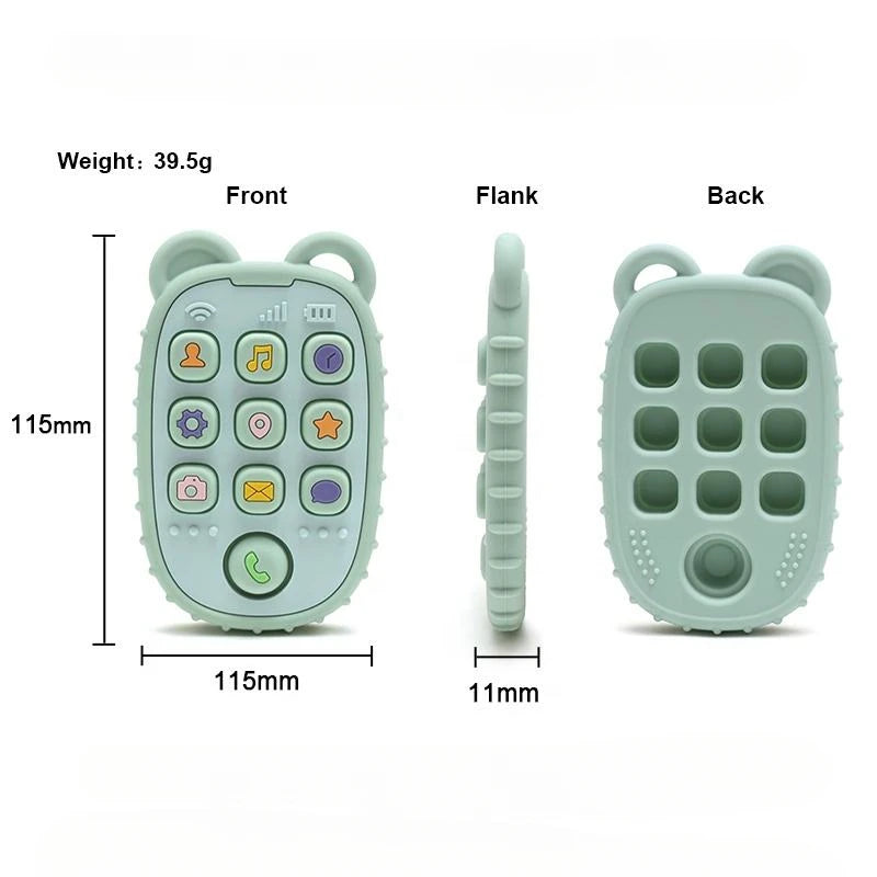 Baby Soft Silicone Phone Remote Control Teether Toy BPA Free Bear Shaped Nursing Teething Toys for Toddler Sensory Development