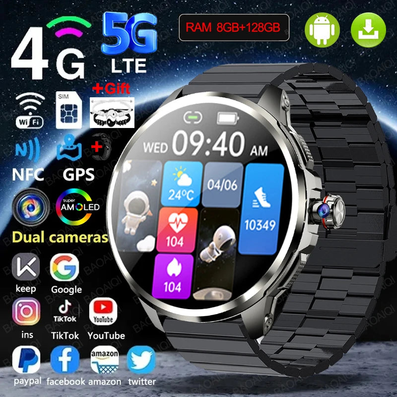 5G/4G Smart Watch 720*720 AMOLED 1.95 inch HD 900W Camera 8GB+128GB RAM 1990mAh Clock GPS WIFI Google APP Smartwatch Android 9.0