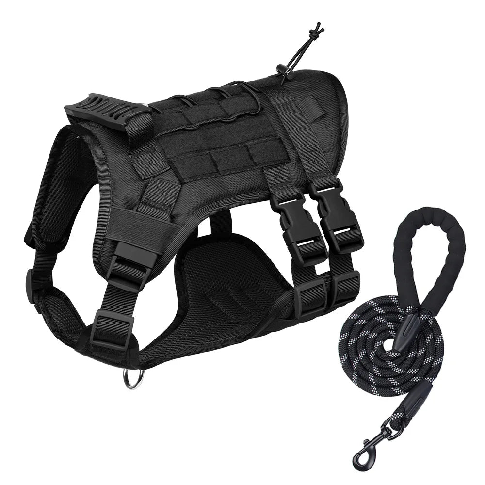 Heavy Duty Tactical Dog Vest Harness New Multi-Function Vest with Handle Leash for Big Dogs Outdoor No-Pull Gear Dog Collar P017