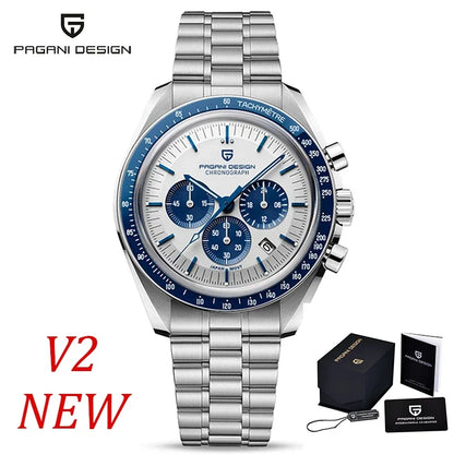 PAGANI DESIGN 2026 New Moon Men's Watches Luxury Quartz Watch For Men VK63 Chronograph AR Sapphire Mirror Ceramic Bezel Luminous