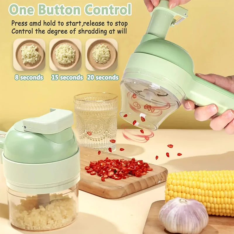 Cordless 4-in-1 Electric Vegetable Meat Garlic Onion Pepper Chopper Rechargeable Food Processor Kitchen Appliance