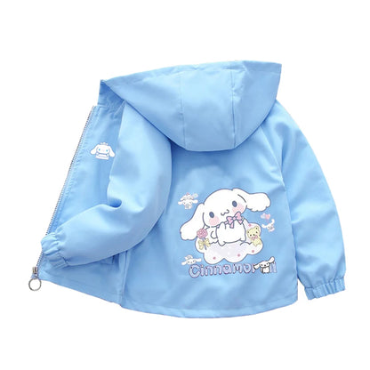 Sanrio kuromi Children Girls Hooded Jacket Coat 2026 Autumn Baby Boy Cartoon Cars Long Sleeve Casual Clothing Kids Outerwear