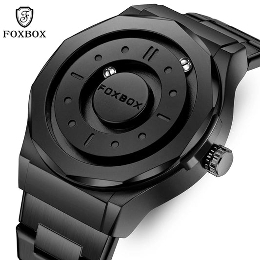 FOXBOX Creative Men's Quartz Wristwatches Outdoor Sports Waterproof Scrolling Pointer Magnetic Force Watch Men Relogio Masculino