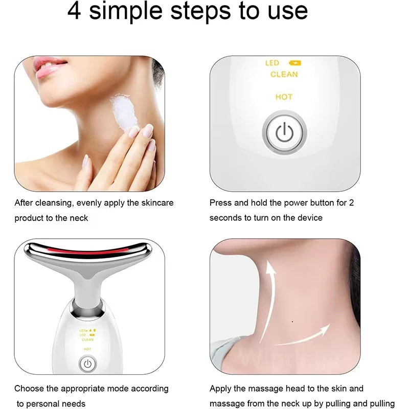 7 Colors LED Lights Face Neck Beauty Device Vibration Massage Improve Neck Lines Face Lifting Machine for Wrinkles, Double Chin