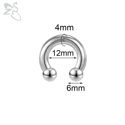 ZS 1 Piece 2/4/6/8G Stainelss Steel Horseshoe Nose Ring Men Internal Threaded Large Gauge Piercings Ear Expander Septum Piercing