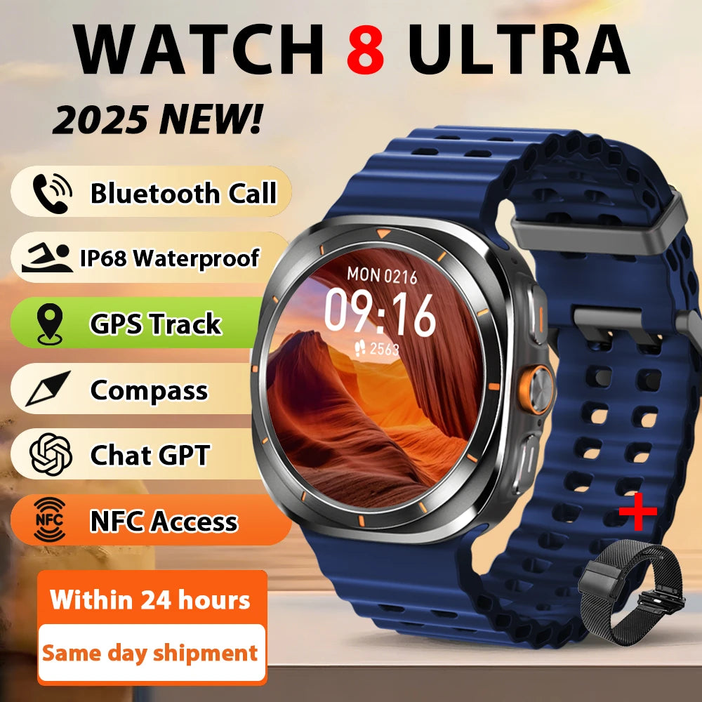 Smart Watch 8 Ultra New Color Matching GPS Compass Smartwatch Bluetooth call NFC IP68 Waterproof Health monitoring Reduction100%