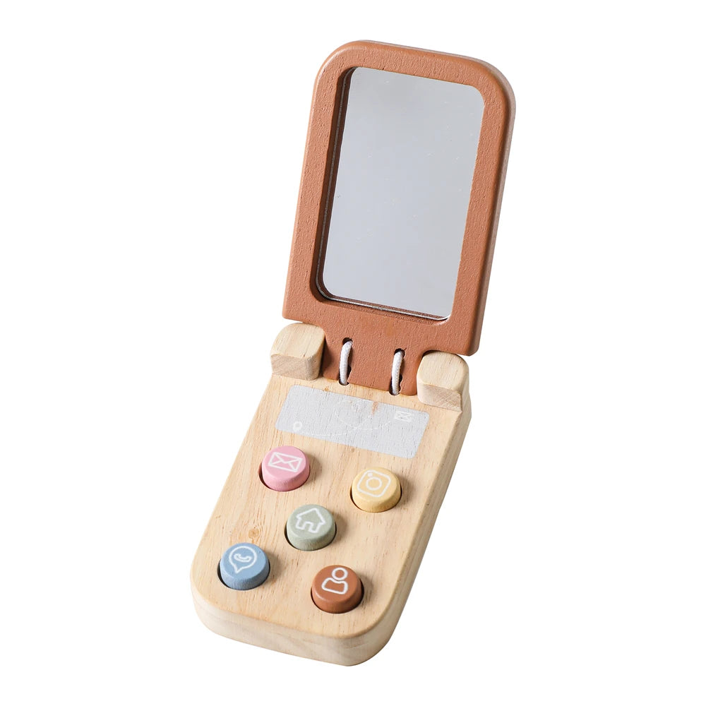 Baby Wooden Bear Phone Teether Toy Telephone Sleeping Pacifier Teething Flip Simulation Phone Toys Early Educational Toy Gifts