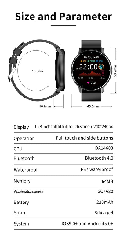 LIGE Smart Watch Women Men Full Touch Screen Bluetooth 5.2 Call Waterproof Watches Sports Fitness Tracker Factory IP67 ZL02 New