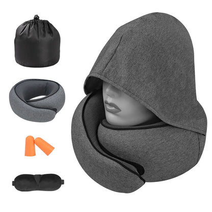 1pc Home Office U-Shape Hooded Neck Pillow for Travel Car Airplane Nap Outdoor, Comfortable Support Pillow with Detachable Cover