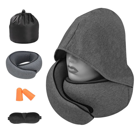 1pc Home Office U-Shape Hooded Neck Pillow for Travel Car Airplane Nap Outdoor, Comfortable Support Pillow with Detachable Cover