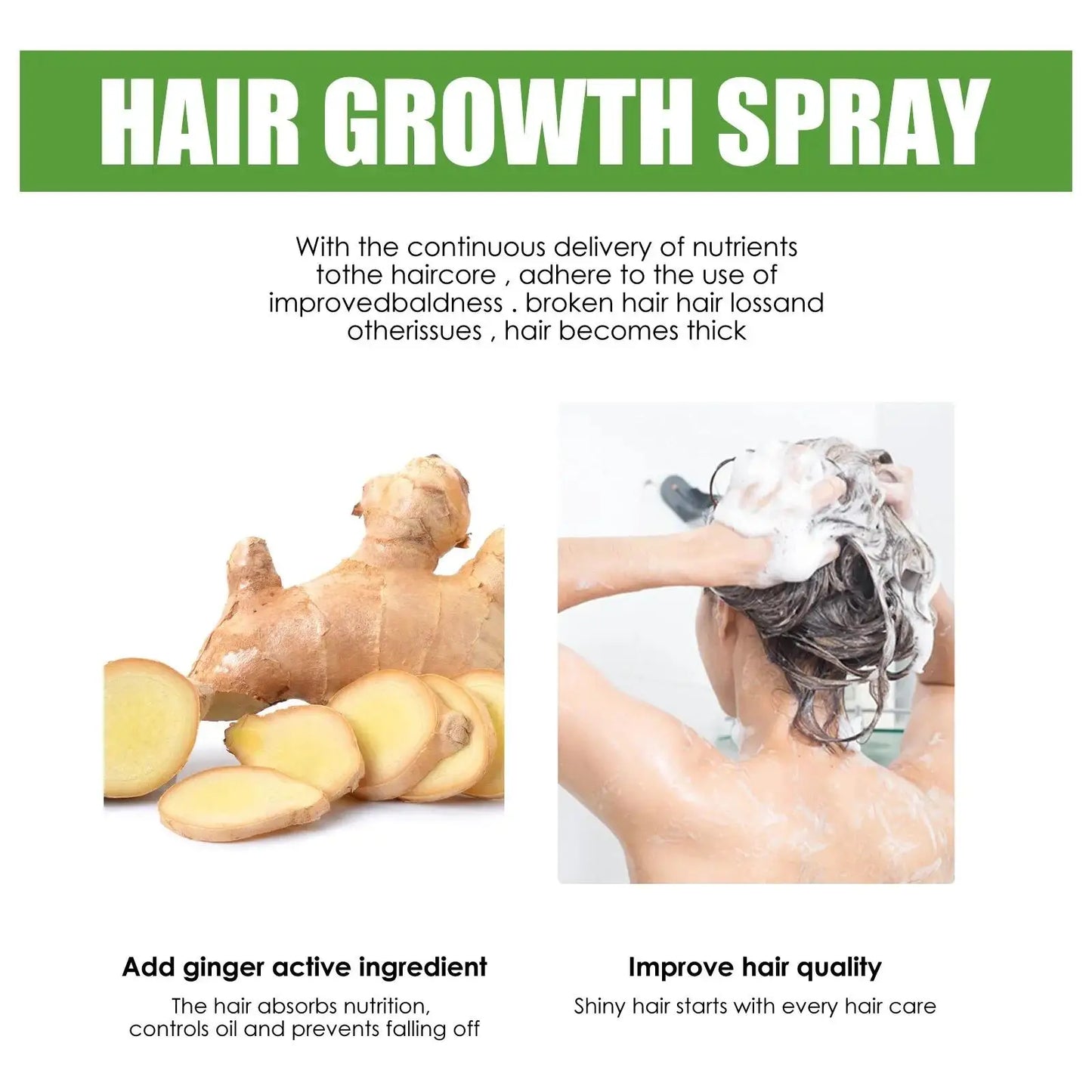 Fast Ginger Hair Growth Spray Roots Grow Anti Hair Loss Hair Regrowth Serum Scalp Damaged Repair Nourish Care Products Women Men