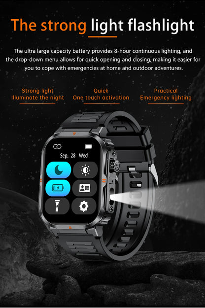 New Smart Watch For Men Women 2.01inch Large Screen Bluetooth Call LED Flashlight Sports Fitness Bracelet Waterproof Smartwatch