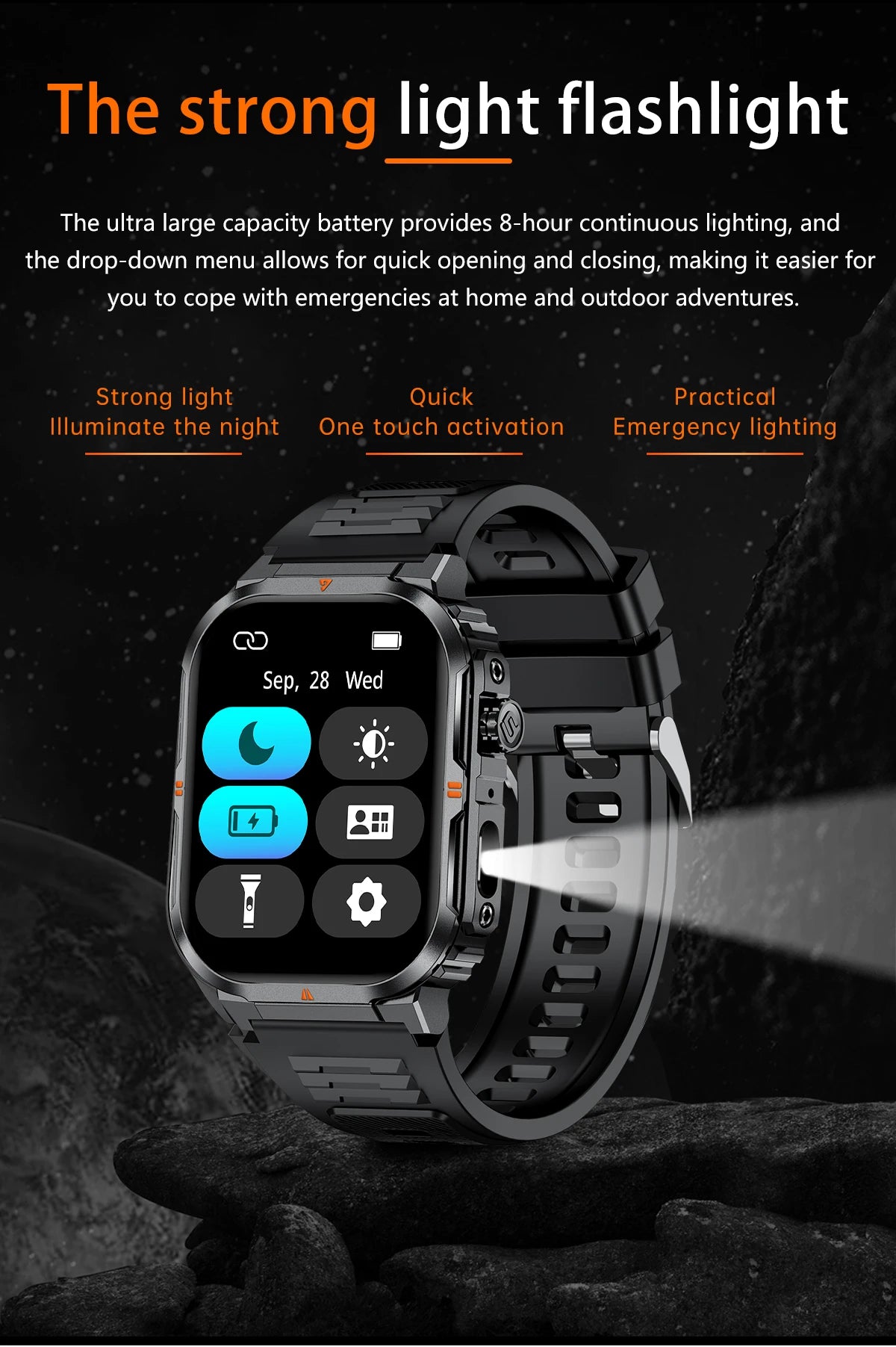 New Smart Watch For Men Women 2.01inch Large Screen Bluetooth Call LED Flashlight Sports Fitness Bracelet Waterproof Smartwatch