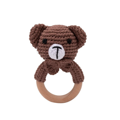 1pc Baby Rattles Crochet Flower Rattle Toy Wood Ring Baby Teether Rodent Infant Gym Mobile Rattles Newborn Educational Toys Gift