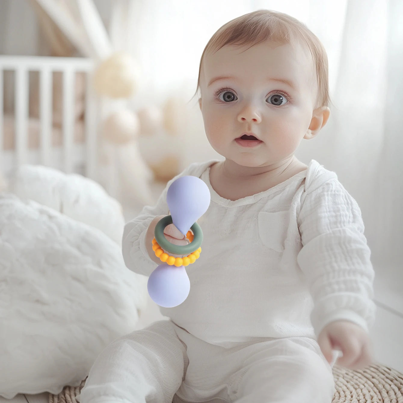 Color Kids 1PCS Silicone Baby Teether Toy 0-12 Months Hand Grip Rattle Tactile Training Safe Chew Toy Infant Shower Gift