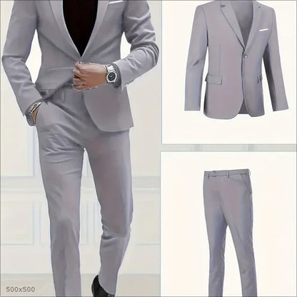 Business Casual Men's Two-Piece Suit Set Wedding Groomsmen Pure Color Formal Wear Spring Summer Autumn Winter New Arrival
