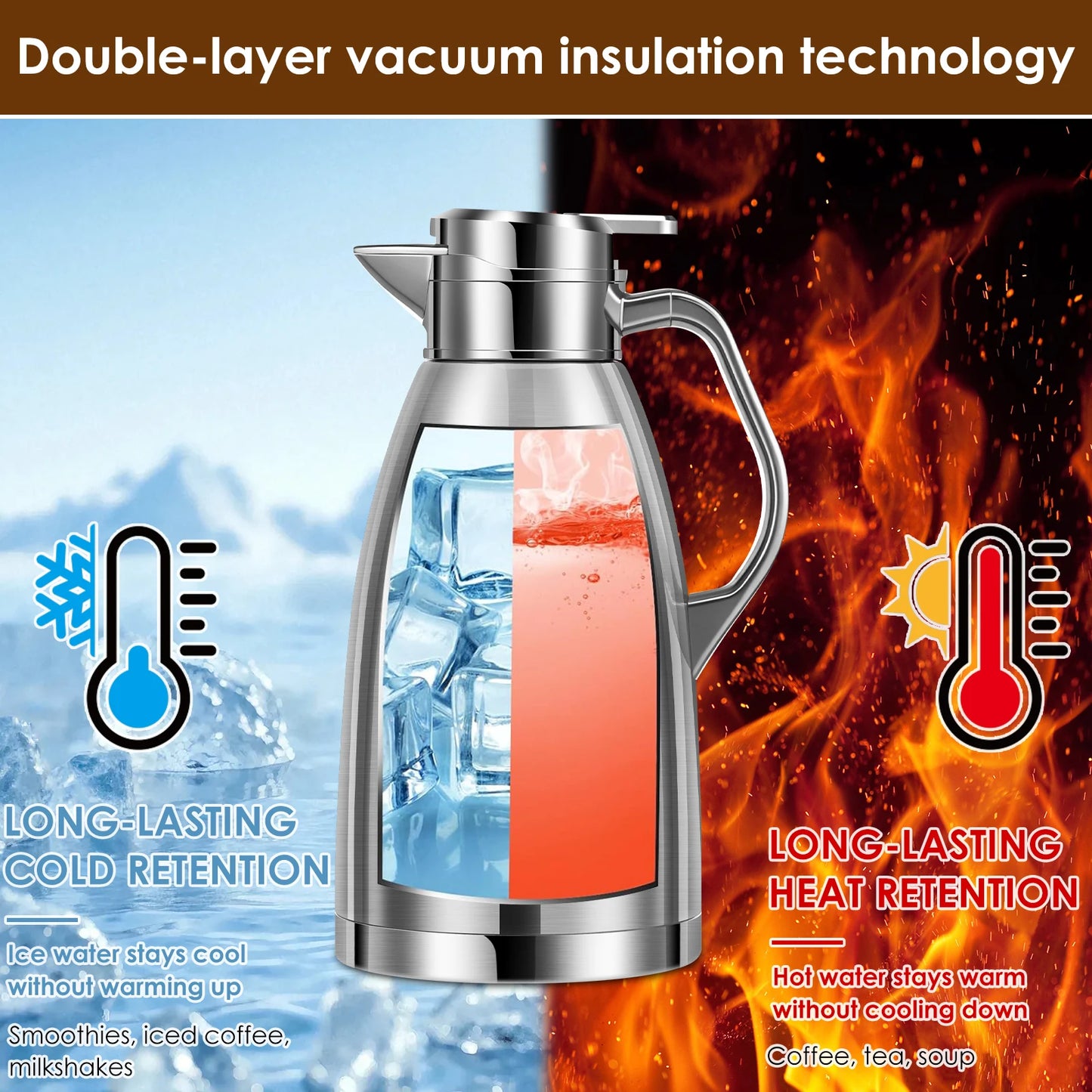 2.3L Double Wall Insulated Jug Stainless Steel Vacuum Flasks Office Hot Coffee Thermos Insulation Kettle Hot Water Thermos Pot