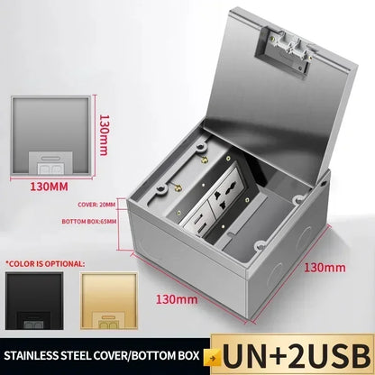 1PCS Flat Floor Hidden Socket, EU Electrical Outlet, Embedded Stainless Steel Marble Floor Socket Box for Home and Office Use