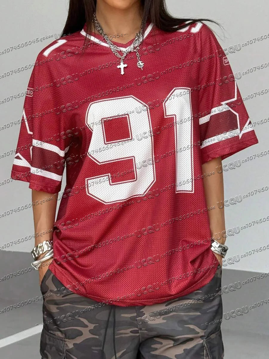 Women'S Summer Refreshing Mesh Jersey T-Shirt With 23 Digital Print Short Sleeved Loose&Sexy Versatile Street Wear Women'S Top