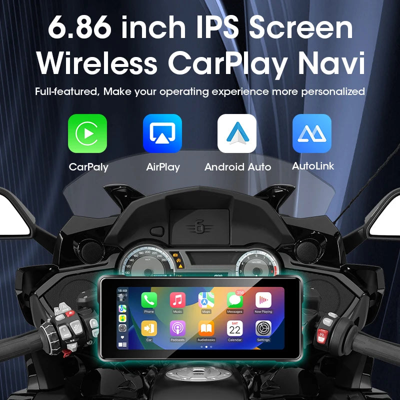 Srnubi 6.86" Motorcycle DVR or Player 1080P Dual Cam GPS Navigation Wireless Carplay Android Auto Stereo Moto Dashcam with TPMS