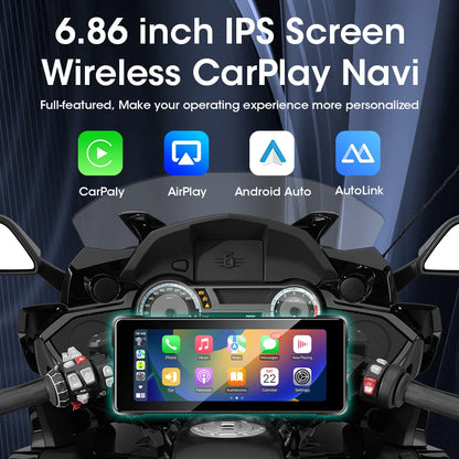 Srnubi 6.86" Motorcycle DVR or Player 1080P Dual Cam GPS Navigation Wireless Carplay Android Auto Stereo Moto Dashcam with TPMS