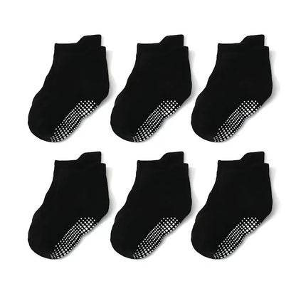 6 Pairs Spring Summer Baby Cotton Short Socks Solid Color Anti-Slip Floor Socks for Boy Girl Casual Kids Boat Socks 0-3 Years