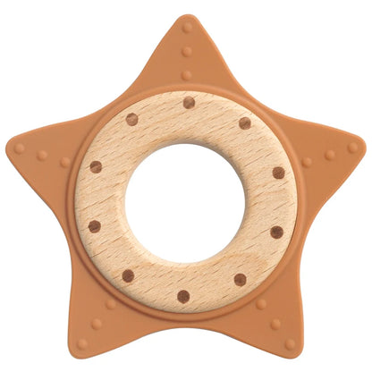 1PC Silicone Teether Baby Star Shape Wooden Ring Kid Baby Toy Gift BPA Free Silicone Children Chewing Teething Goods