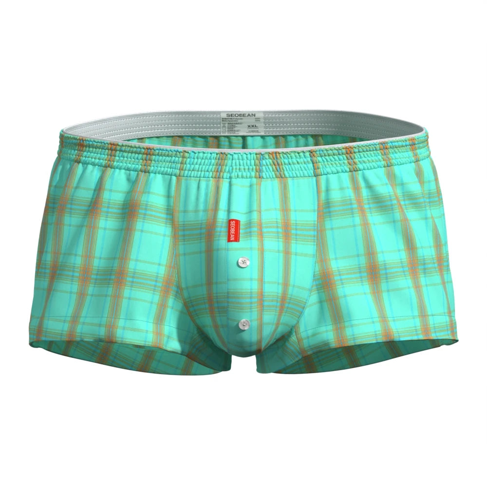 SEOBEAN 100% Cotton new product Men's Plaid Boxer Shorts  Underwear Boxers Home Lounge Shorts Male Underpants Men Sleep Bottoms