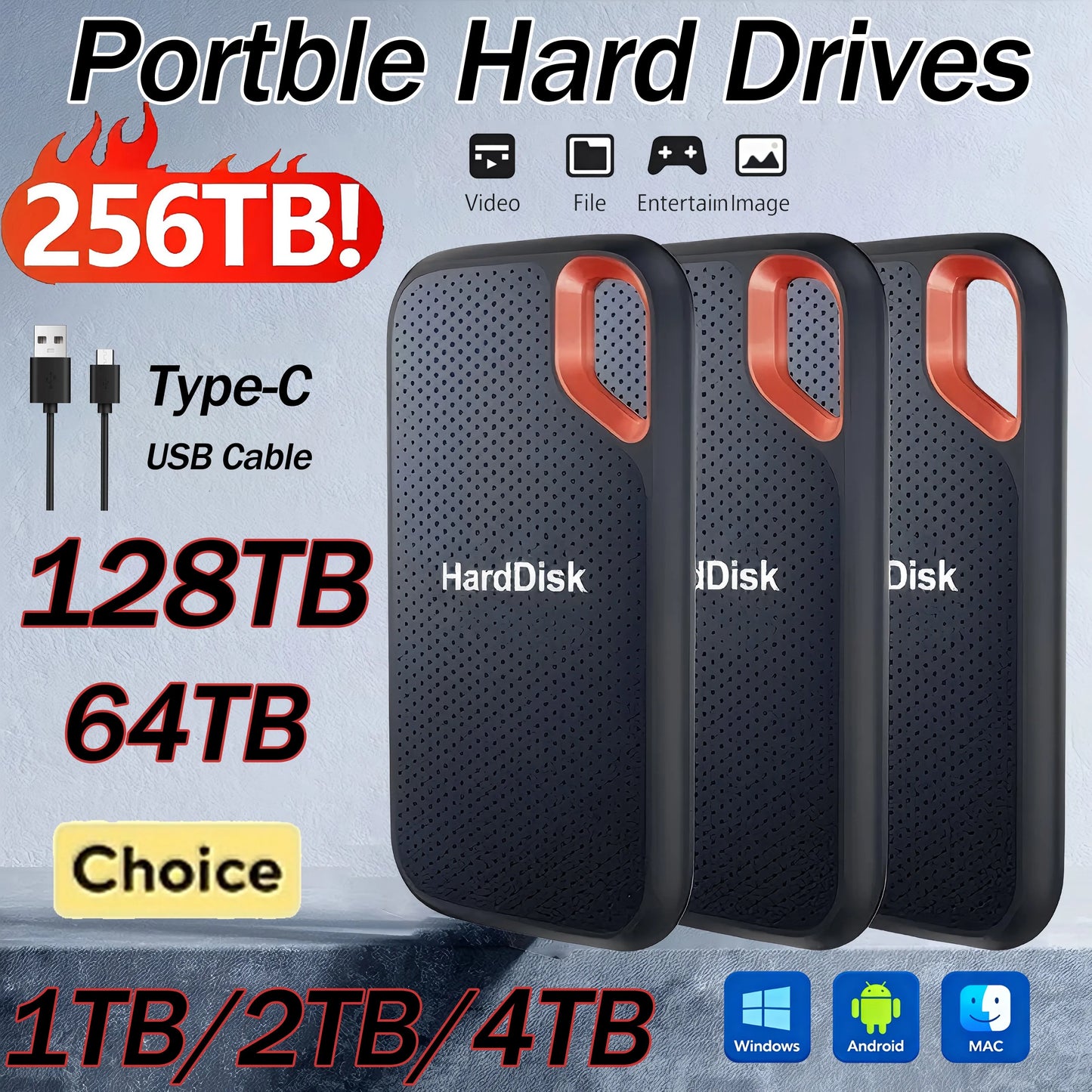Original Plug-and-Play External Hard Disk 128TB Large Capacity Solid State Drive USB3.2 High-Speed HDD for Laptop PC Smartphone