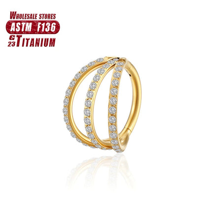 F136 Titanium Piercing Hinged Segment Hoops CZ Stone Nose Rings Ear Cartilage Tragus Helix Earrings Piercing Body Jewelry