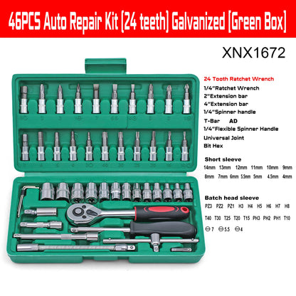 Motorcycle Repair Tool Kit 1/4-Inch Socket Set Car Repair Tool Ratchet Torque Wrench Combo Auto Repairing Set Mechanic Tools
