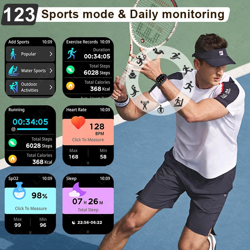 LIGE NEW Smart Watch Daily Monitoring Voice Assistant Wireless Call Notification Music Control Men Women Waterproof Smartwatch