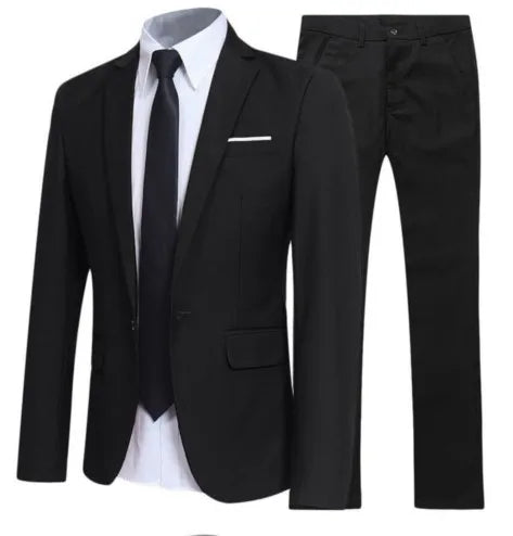 Business Casual Men's Two-Piece Suit Set Wedding Groomsmen Pure Color Formal Wear Spring Summer Autumn Winter New Arrival